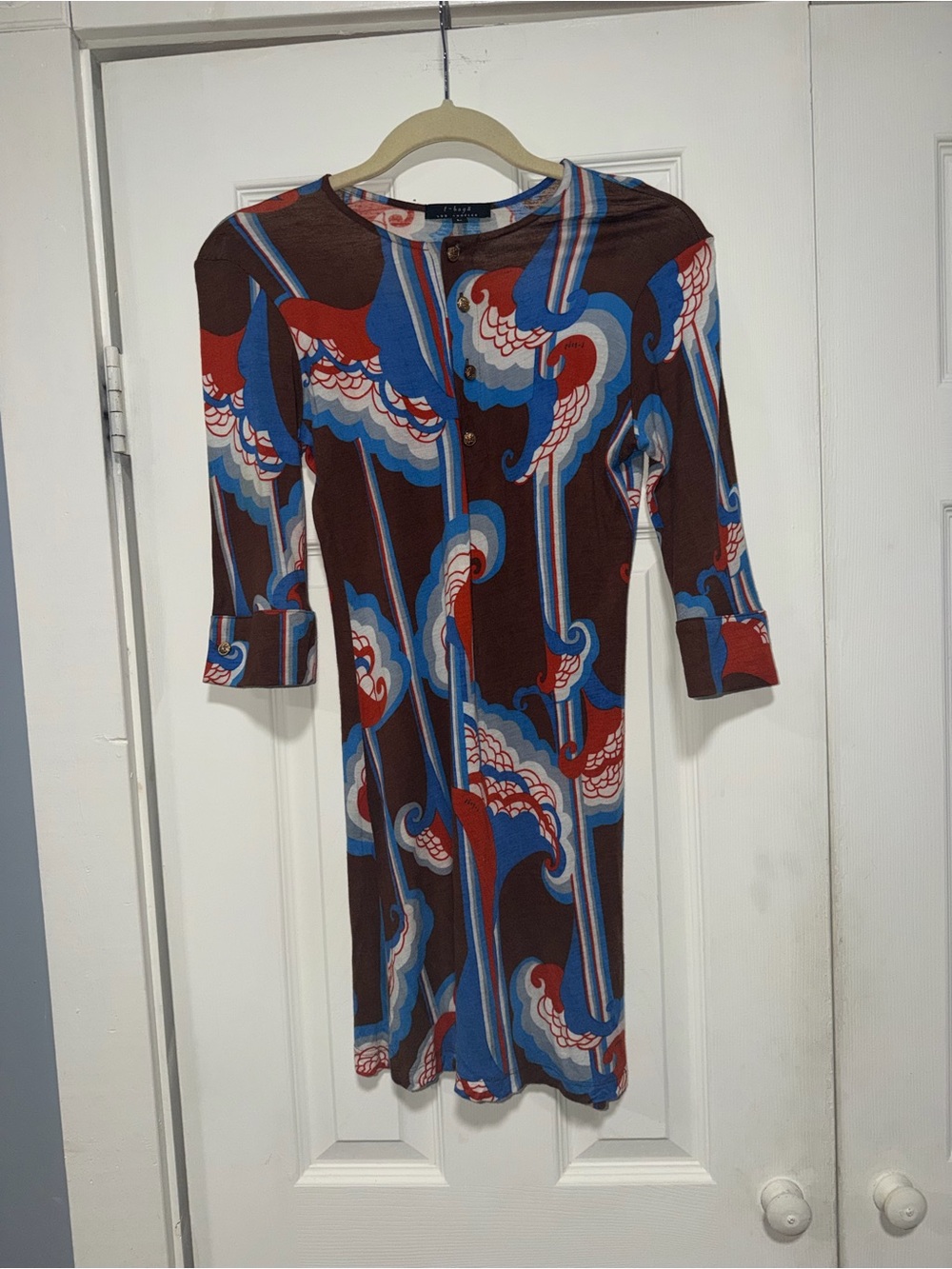 T-Bags Brown, Blue & Red Retro Wave Knit Mini Dress